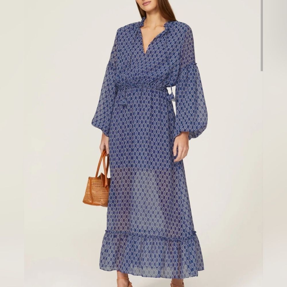 Misa Los Angeles Amata Maxi Navy Geometric Print XS Boho Resort Dress